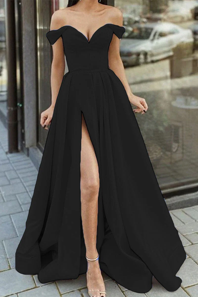 Heidi-Mode | Elegantes Formelles Einfarbiges Schlitz V-Ausschnitt Abendkleid Kleider- 12 Farben - Image 4