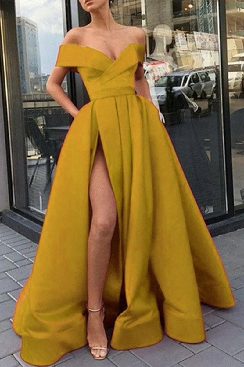 Heidi-Mode | Elegantes Formelles Einfarbiges Schlitz V-Ausschnitt Abendkleid Kleider- 12 Farben - Image 9