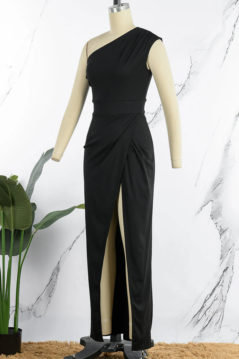 Heidi-Mode | Elegantes Formelles Einfarbiges Schlitz Asymmetrisches Schräges Kragen Abendkleid Kleider - 8 Farben - Image 2