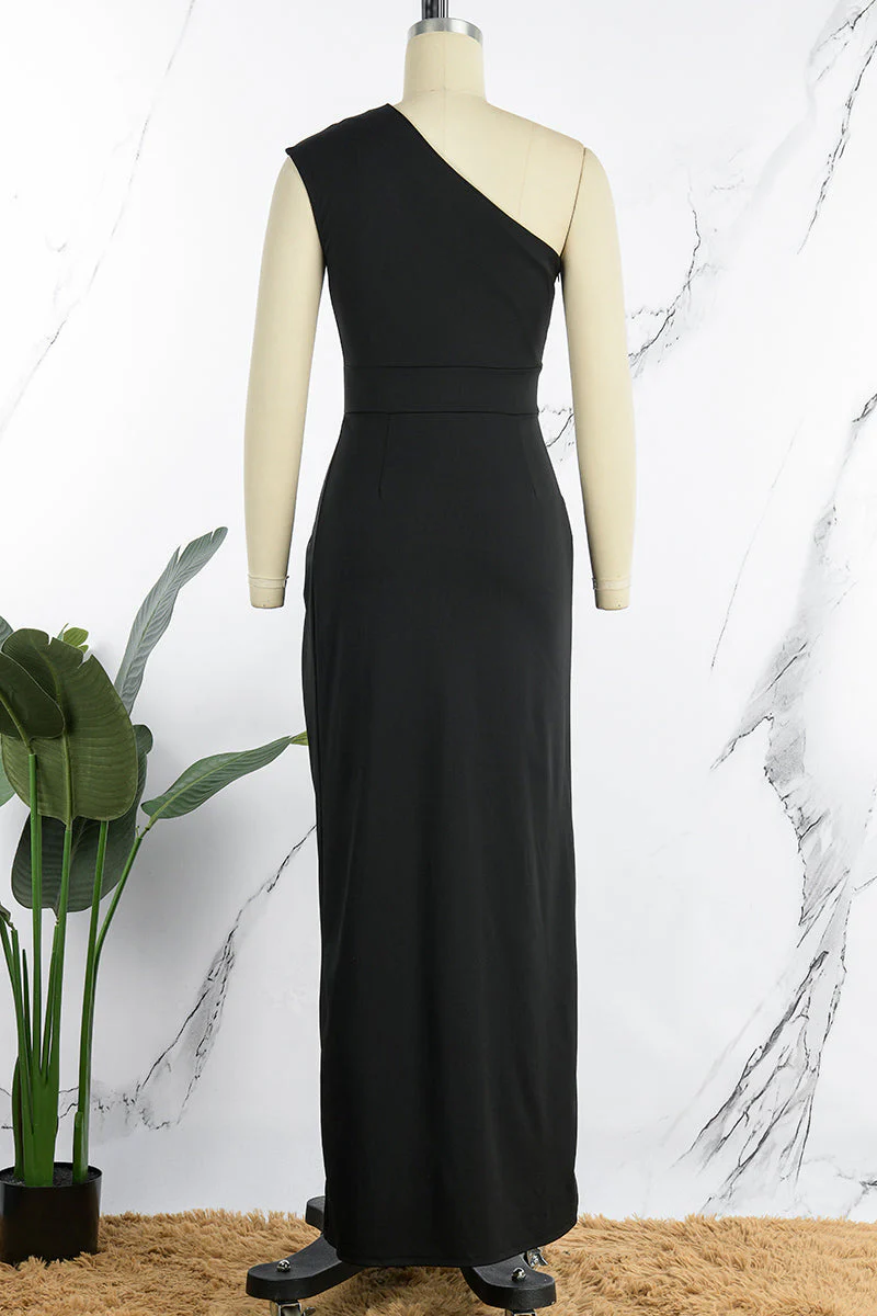 Heidi-Mode | Elegantes Formelles Einfarbiges Schlitz Asymmetrisches Schräges Kragen Abendkleid Kleider - 8 Farben - Image 3