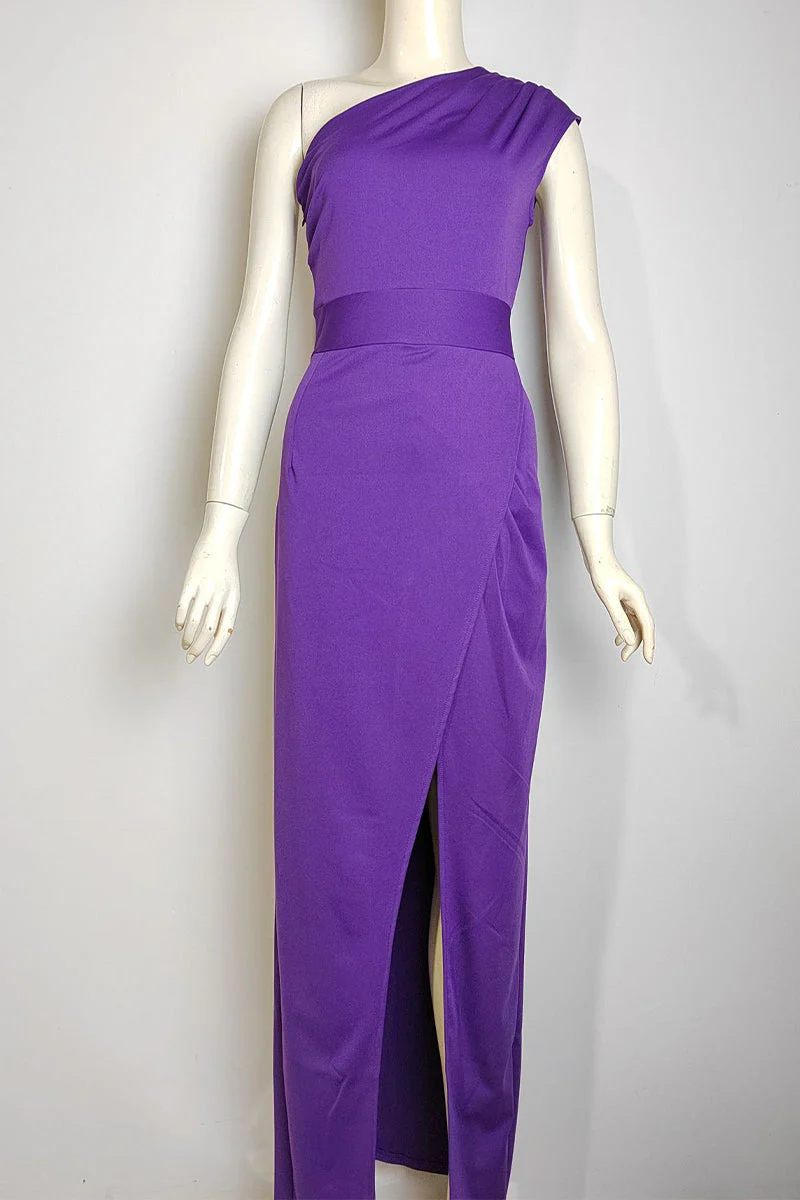 Heidi-Mode | Elegantes Formelles Einfarbiges Schlitz Asymmetrisches Schräges Kragen Abendkleid Kleider - 8 Farben - Image 8