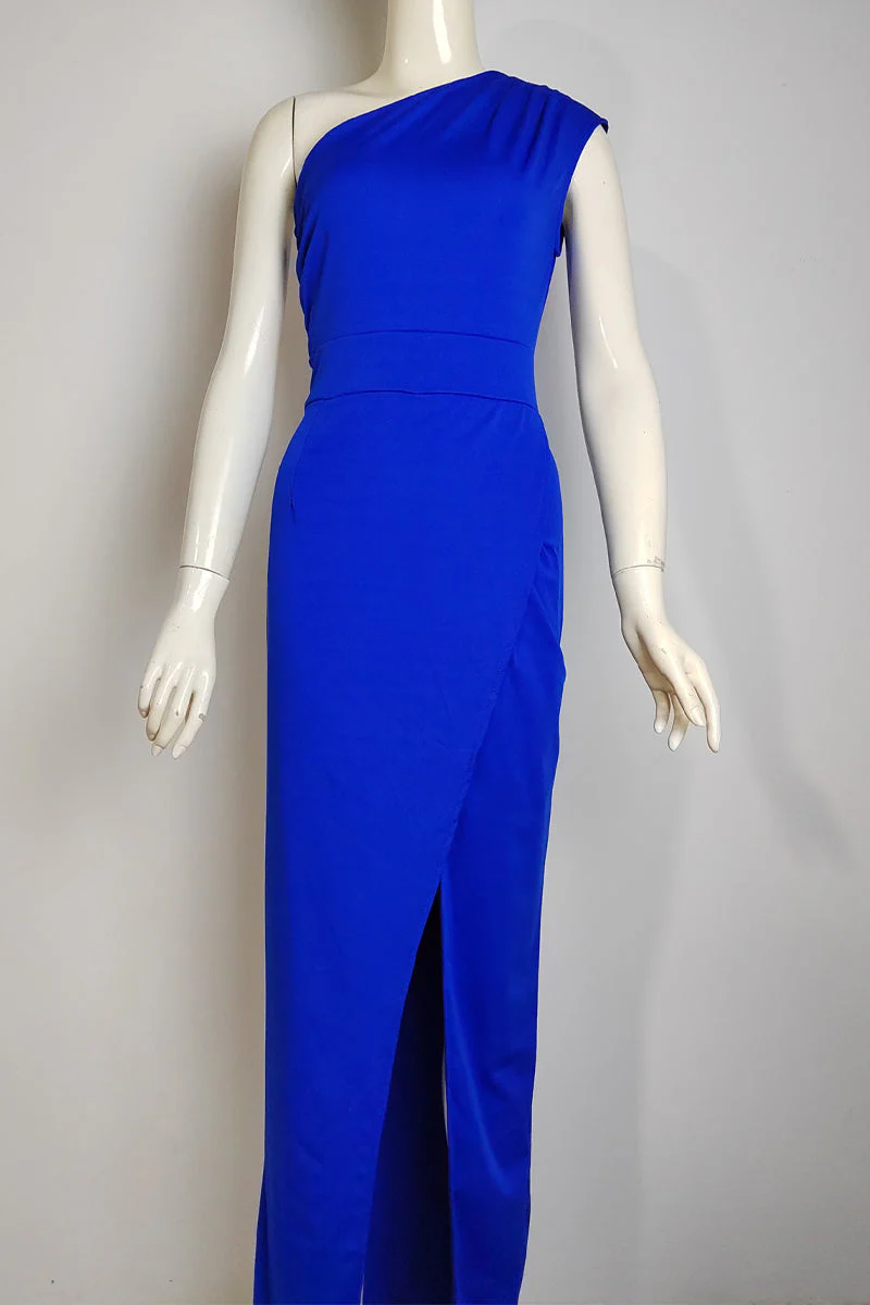 Heidi-Mode | Elegantes Formelles Einfarbiges Schlitz Asymmetrisches Schräges Kragen Abendkleid Kleider - 8 Farben - Image 9