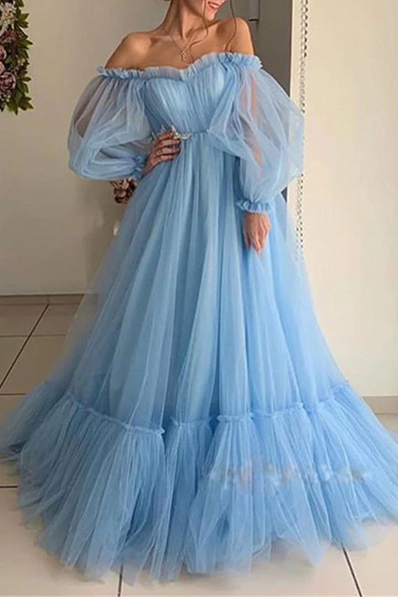 Heidi-Mode | Elegantes Formelles Einfarbiges Patchwork Off-Shoulder Abendkleid Kleider - 3 Farben - Image 5