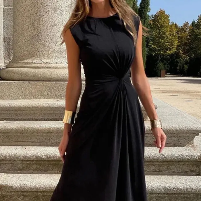 Heidi-Mode | Elegantes Langkleid mit Langen Ärmeln, Revers und Unifarbenem V-Ausschnitt für Damen