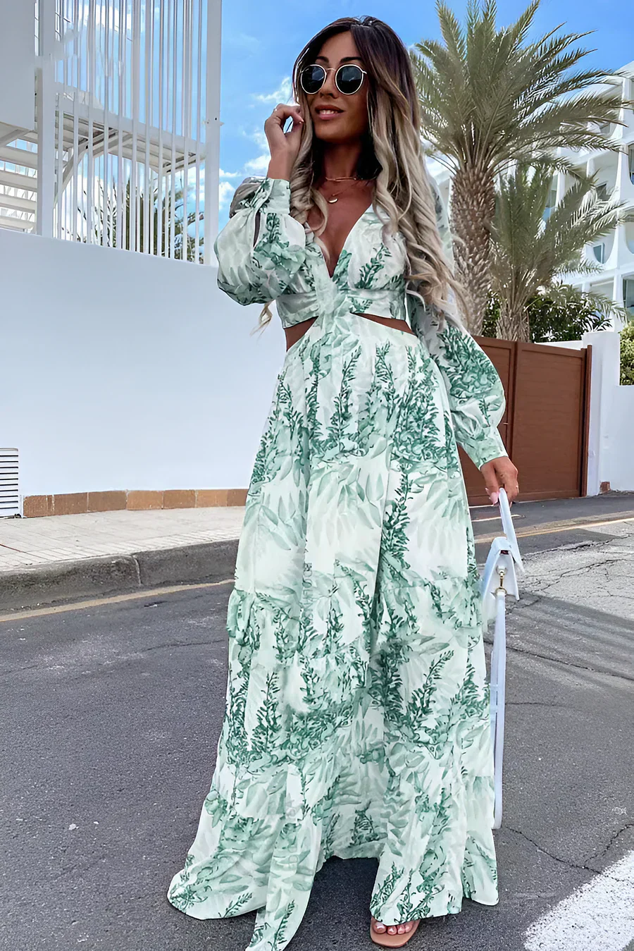 Heidi-Mode | Elegantes Langarm-V-Ausschnitt-Kleid mit Muster - Image 2