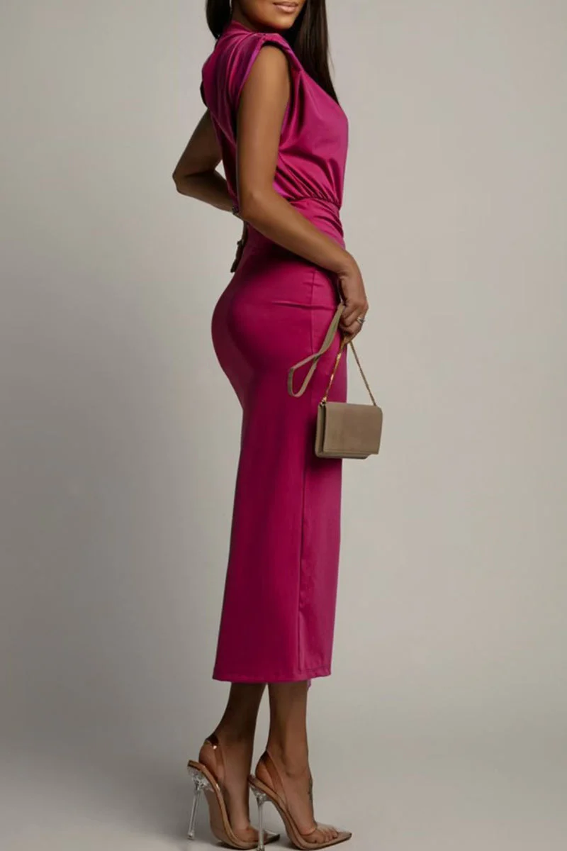Heidi-Mode | Elegantes Schlitz Raffung O-Ausschnitt Eingewickeltes Rockkleid - 3 Farben - Image 3