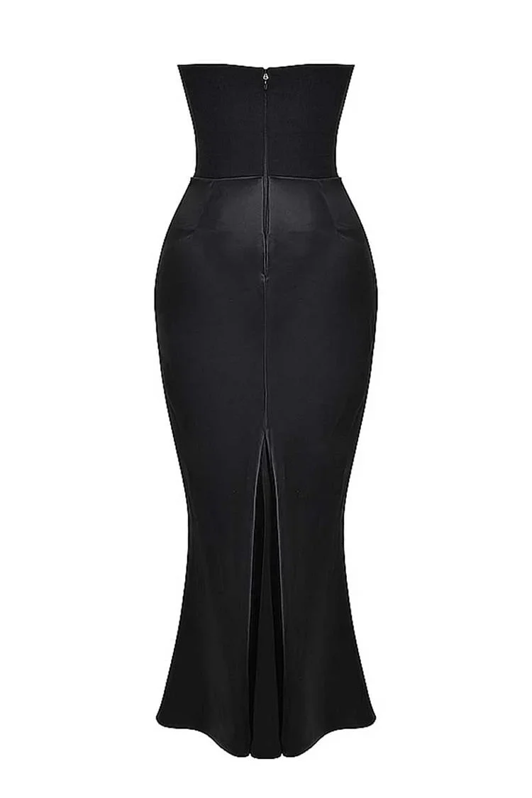 Heidi-Mode | Elegante Bustier-Patchwork Formelle Party Fishtail Maxi Kleider-Schwarz - Image 10