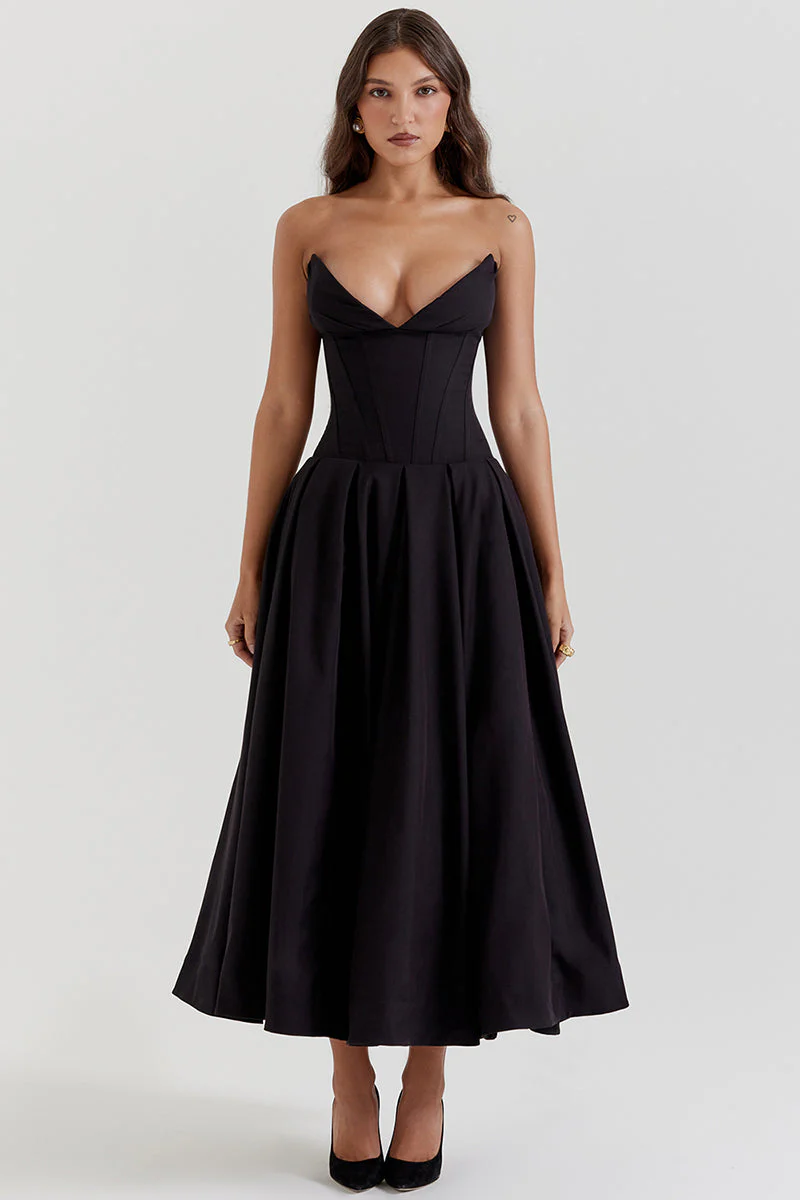 Heidi-Mode | Elegante Bustier-Patchwork Formelle Party Fishtail Maxi Kleider-Schwarz - Image 4