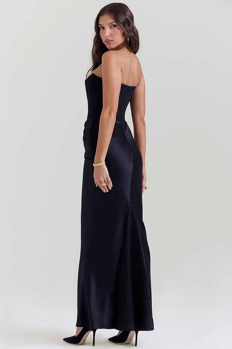 Heidi-Mode | Elegante Bustier-Patchwork Formelle Party Fishtail Maxi Kleider-Schwarz - Image 6