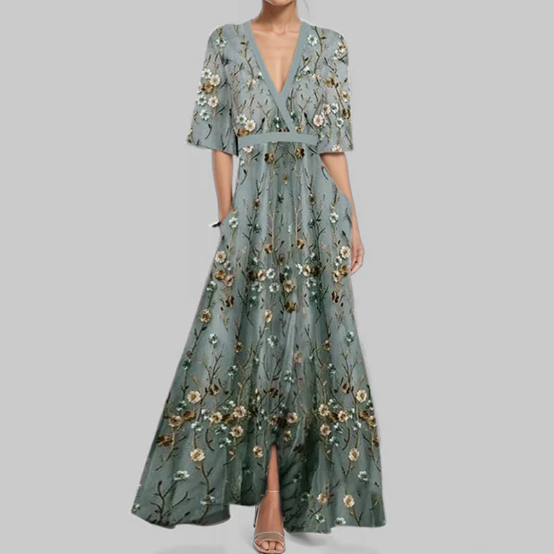 Heidi-Mode | Elegantes V-Ausschnitt Bedrucktes Taillenkleid mit Schößchen - Image 8