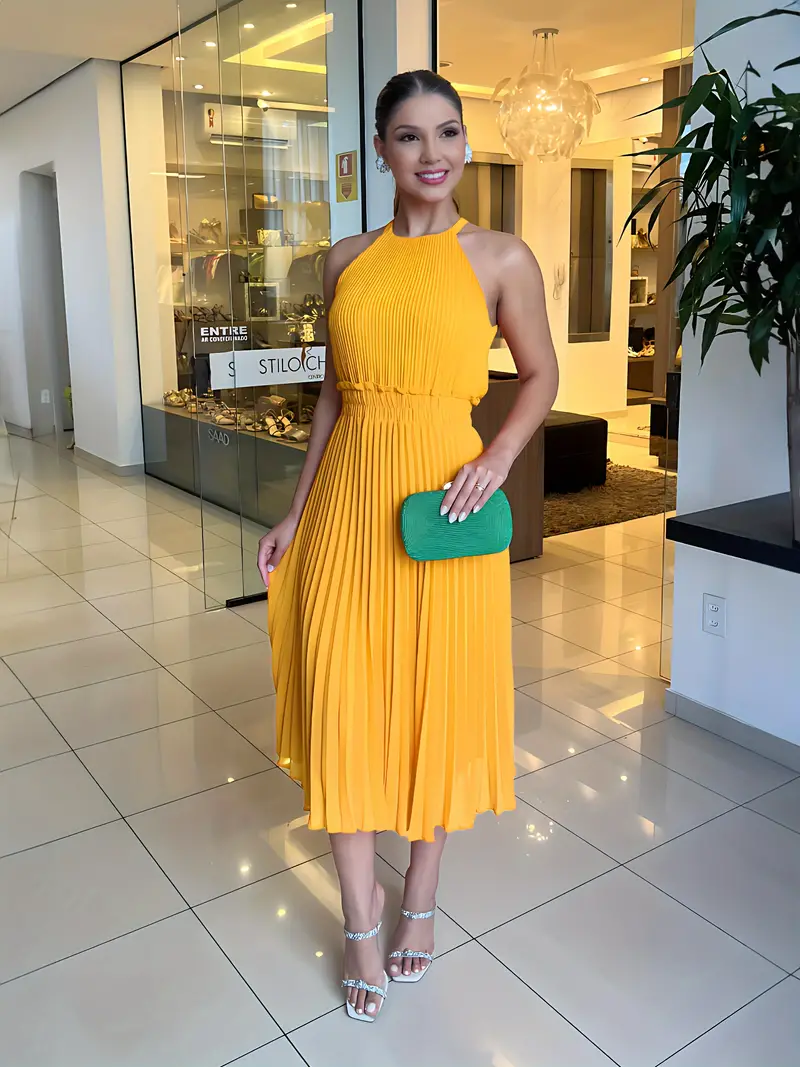 Heidi-Mode | Elegantes X-Sommer Midikleid mit Rundhalsausschnitt und Gesch Gathered Taille - Image 13