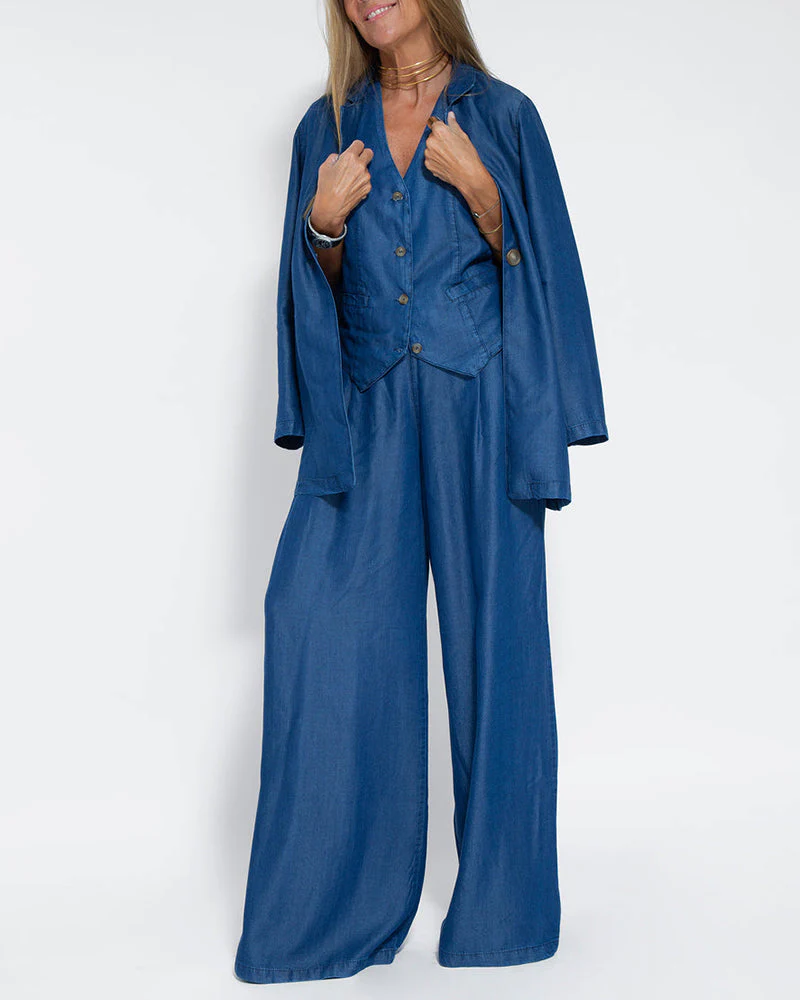 Heidi-Mode | Elegantes 2-Teiliges Set Leinen Weite Hose & Weste - Image 13