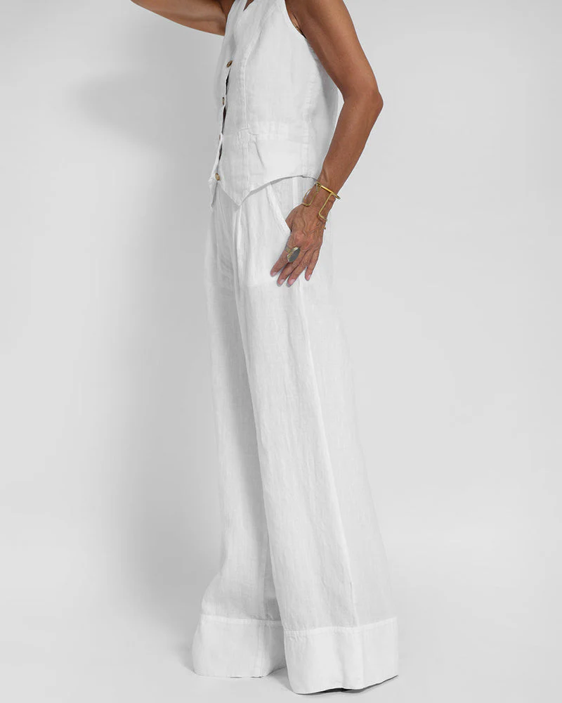 Heidi-Mode | Elegantes 2-Teiliges Set Leinen Weite Hose & Weste - Image 7
