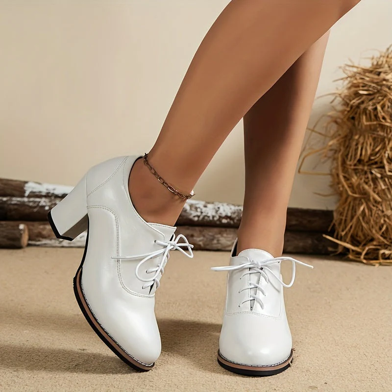Heidi-Mode | Elegante Damenschuhe mit Dicken Absätzen und Schnürsenkeln - Image 3