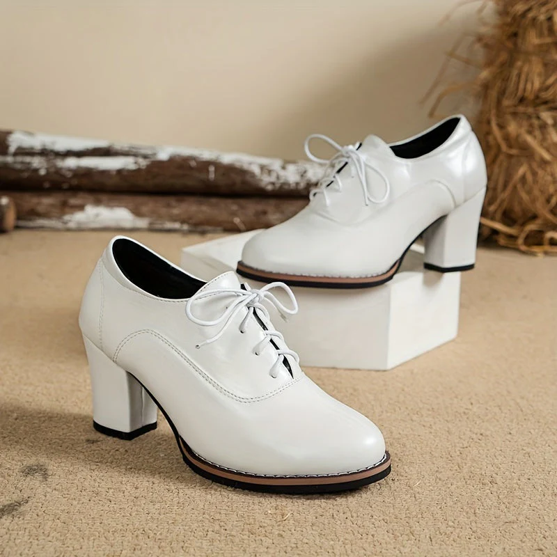 Heidi-Mode | Elegante Damenschuhe mit Dicken Absätzen und Schnürsenkeln - Image 5