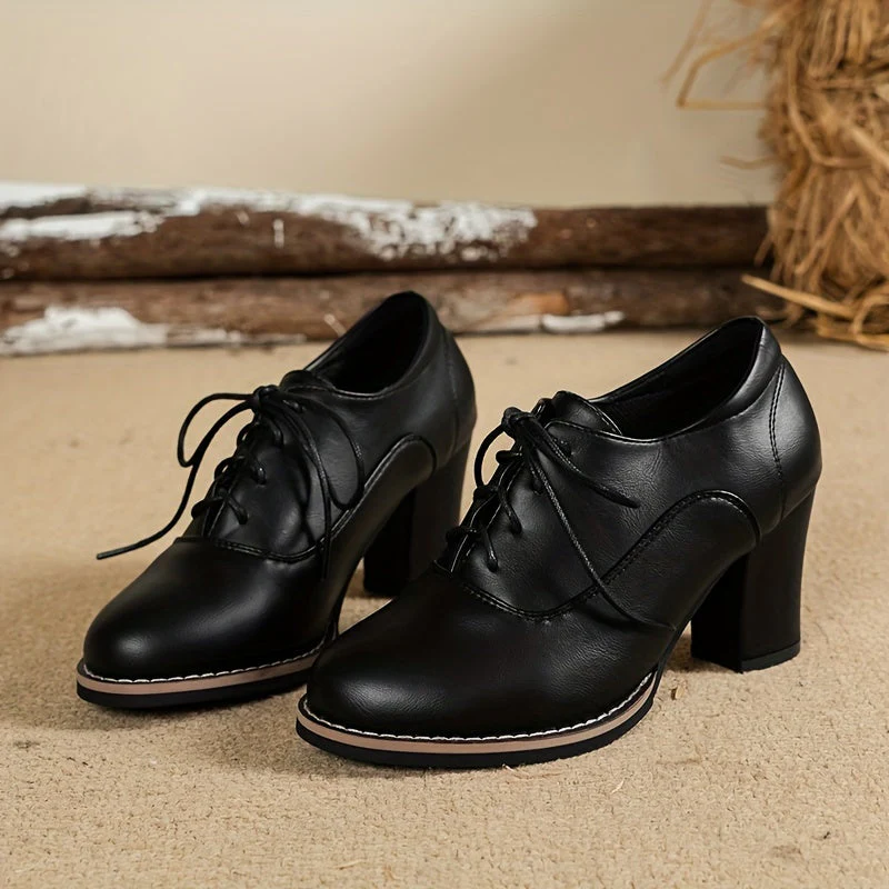 Heidi-Mode | Elegante Damenschuhe mit Dicken Absätzen und Schnürsenkeln - Image 6