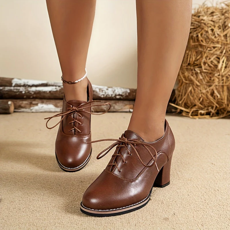 Heidi-Mode | Elegante Damenschuhe mit Dicken Absätzen und Schnürsenkeln - Image 7
