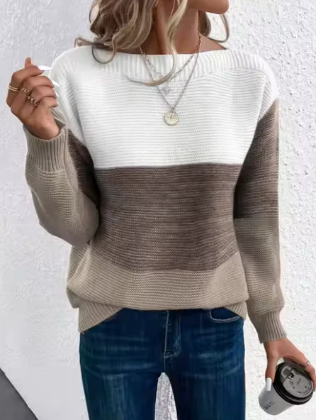 Heidi-Mode | Elegante Dreifarbige Patchwork-Pullover - Image 6