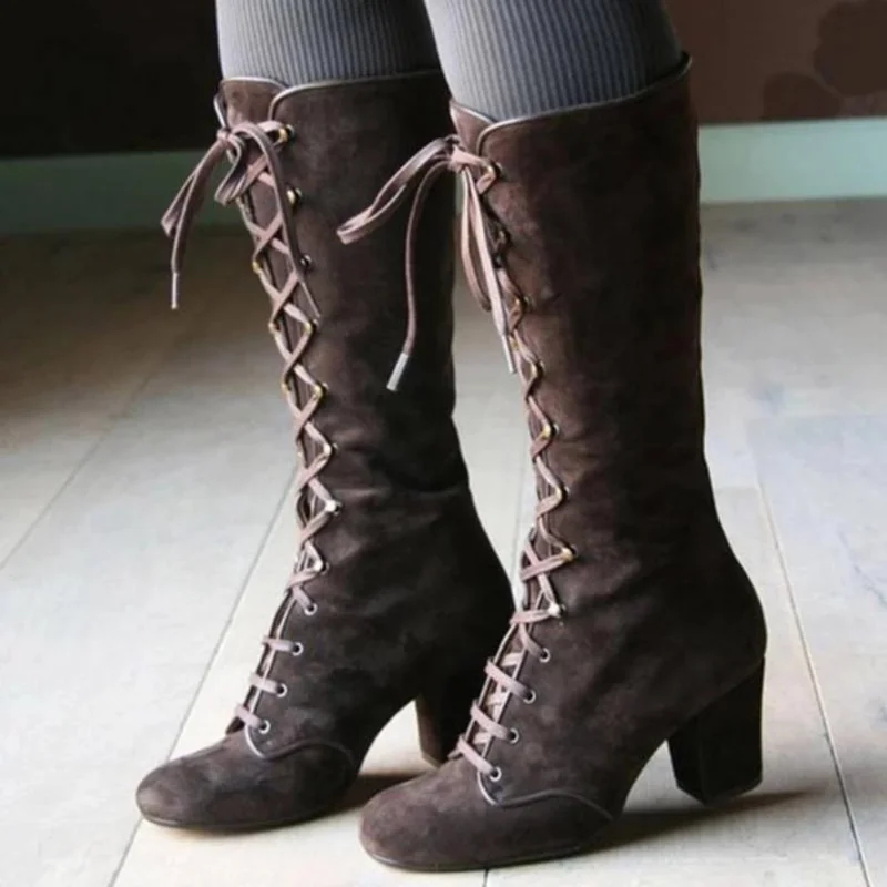 Heidi-Mode | Elegante Knielange Schnürstiefel mit Blockabsatz - Image 2