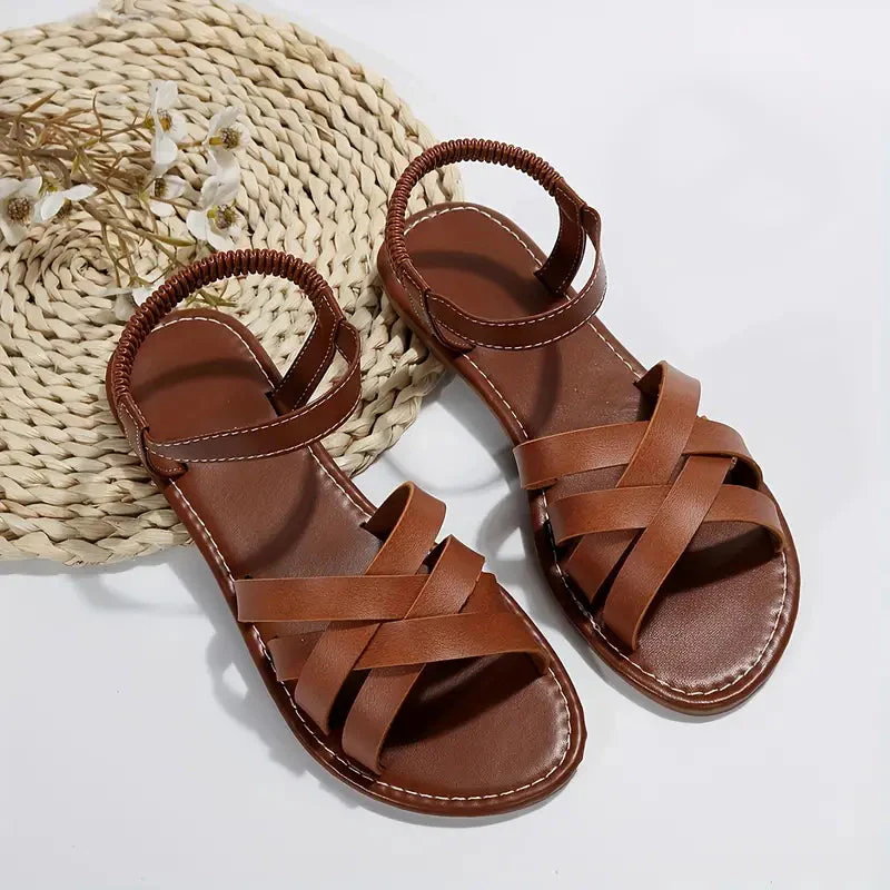 Heidi-Mode | Elegante Leder Damen Sandalen Flacher Schuh - Image 3