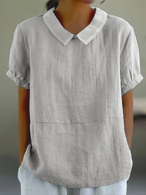 Heidi-Mode | Elegante Puffärmel Leinenbluse mit Kragen für Damen - Image 5