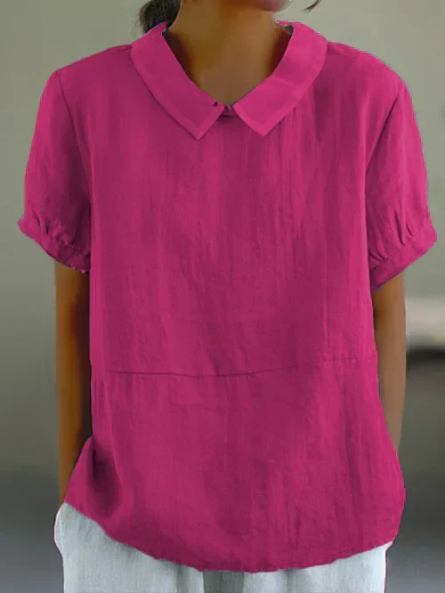 Heidi-Mode | Elegante Puffärmel Leinenbluse mit Kragen für Damen - Image 6