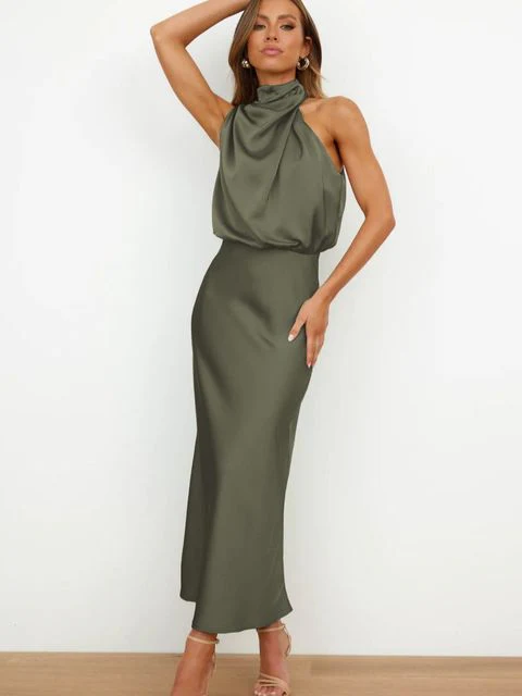 Heidi-Mode | Elegantes Satin-Halterhalskleid für Frauen - Image 3