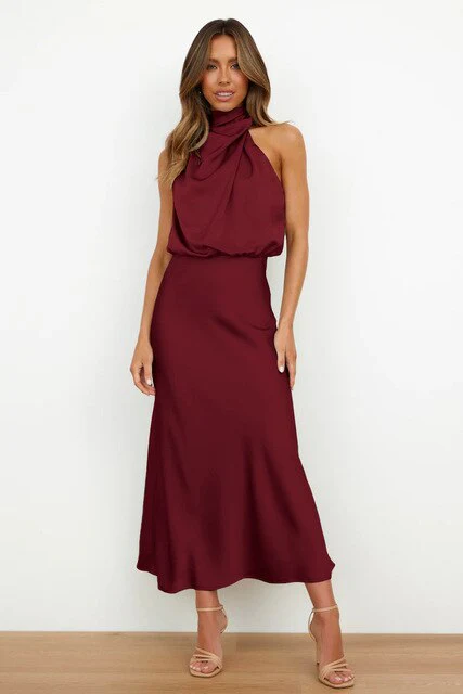 Heidi-Mode | Elegantes Satin-Halterhalskleid für Frauen - Image 6