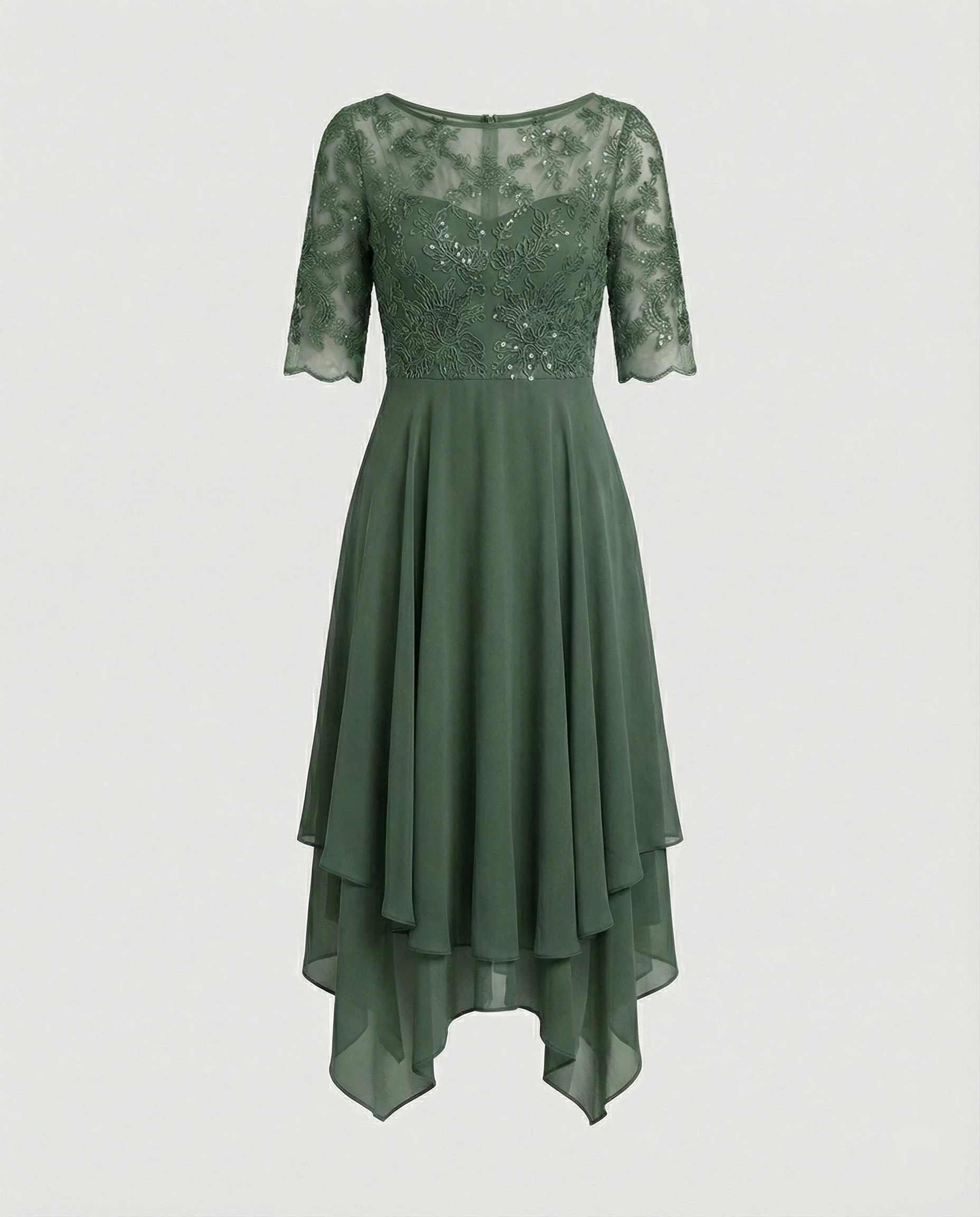 Heidi-Mode | Damen Elegantes Spitze Chiffon Midikleid, Fließend & Feminin Geschnitten - Image 4