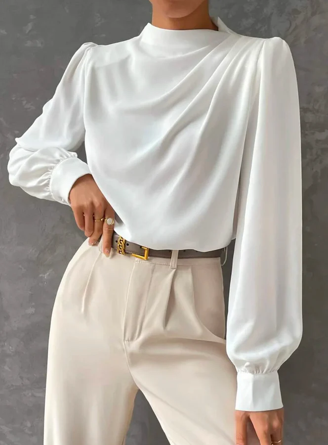 Heidi-Mode | Elegante, Unifarbene Bluse mit Stehkragen - Image 2
