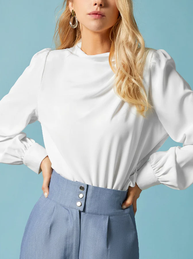 Heidi-Mode | Elegante, Unifarbene Bluse mit Stehkragen - Image 4