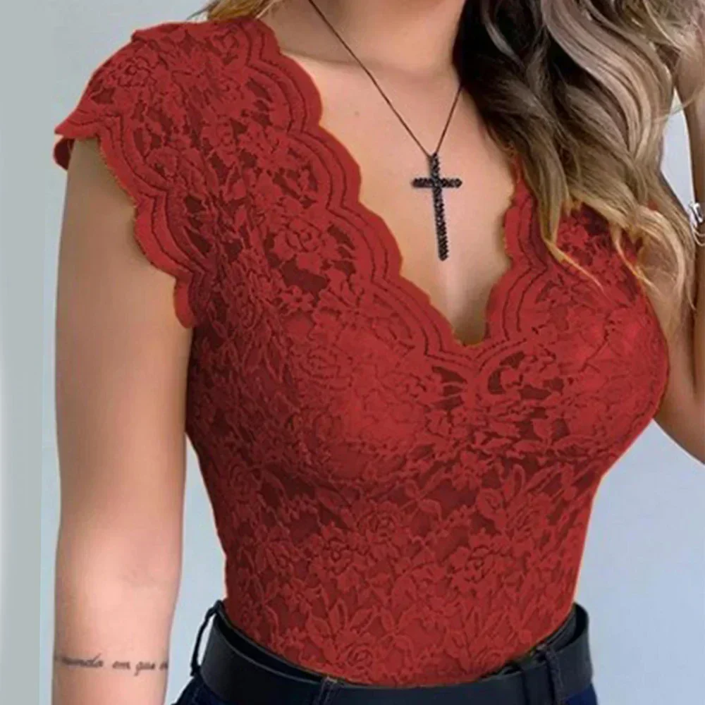 Heidi-Mode | Elegante V-Ausschnitt Spitzenoberteil für Damen - Image 2