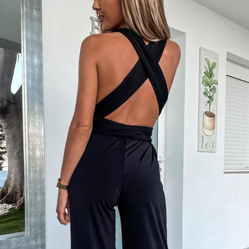 Heidi-Mode | Eleganter Ärmelloser Jumpsuit mit Tiefem V-Ausschnitt, Taillenbund und Weitem Bein - Image 3