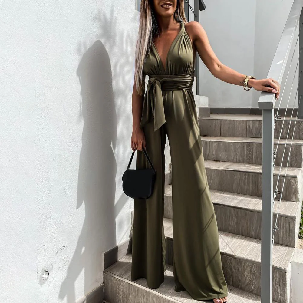 Heidi-Mode | Eleganter Ärmelloser Jumpsuit mit Tiefem V-Ausschnitt, Taillenbund und Weitem Bein - Image 5