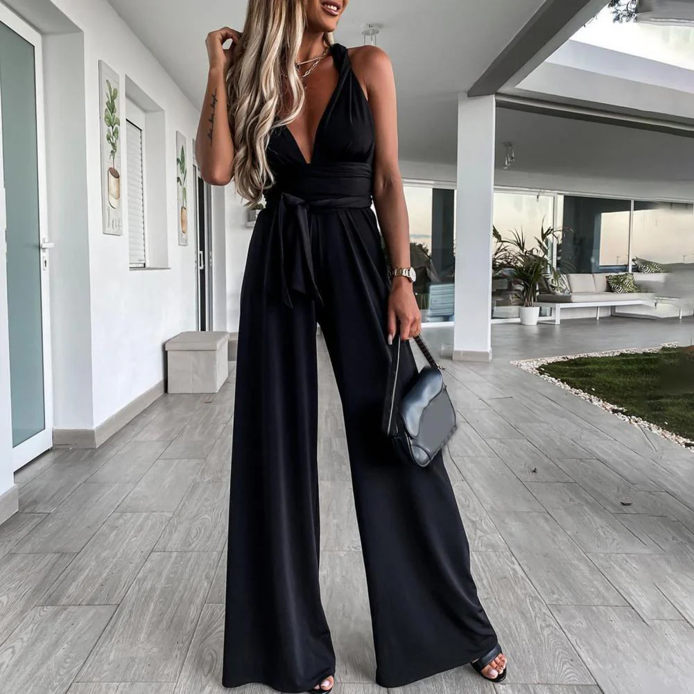 Heidi-Mode | Eleganter Ärmelloser Jumpsuit mit Tiefem V-Ausschnitt, Taillenbund und Weitem Bein - Image 6