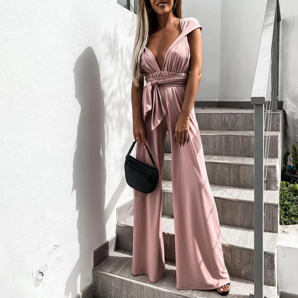 Heidi-Mode | Eleganter Ärmelloser Jumpsuit mit Tiefem V-Ausschnitt, Taillenbund und Weitem Bein - Image 7