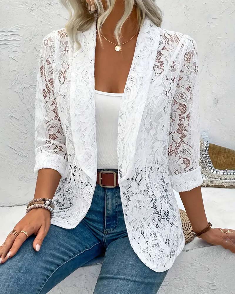 Heidi-Mode | Eleganter, Einfarbiger Mantel mit Floralem Spitzenrevers - Image 3