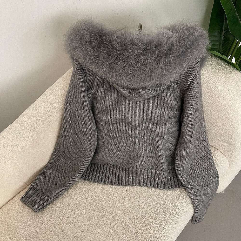 Heidi-Mode | Eleganter Strickjacke mit Fellkragen - Image 2