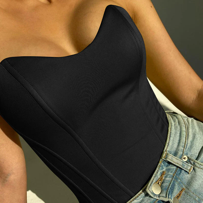 Heidi-Mode | Eleganter Tube-Top Schmal Geschnitten Ärmellos Korsett-Stil Crop-Top - Image 2