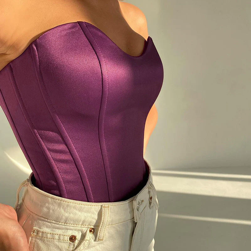 Heidi-Mode | Eleganter Tube-Top Schmal Geschnitten Ärmellos Korsett-Stil Crop-Top - Image 3