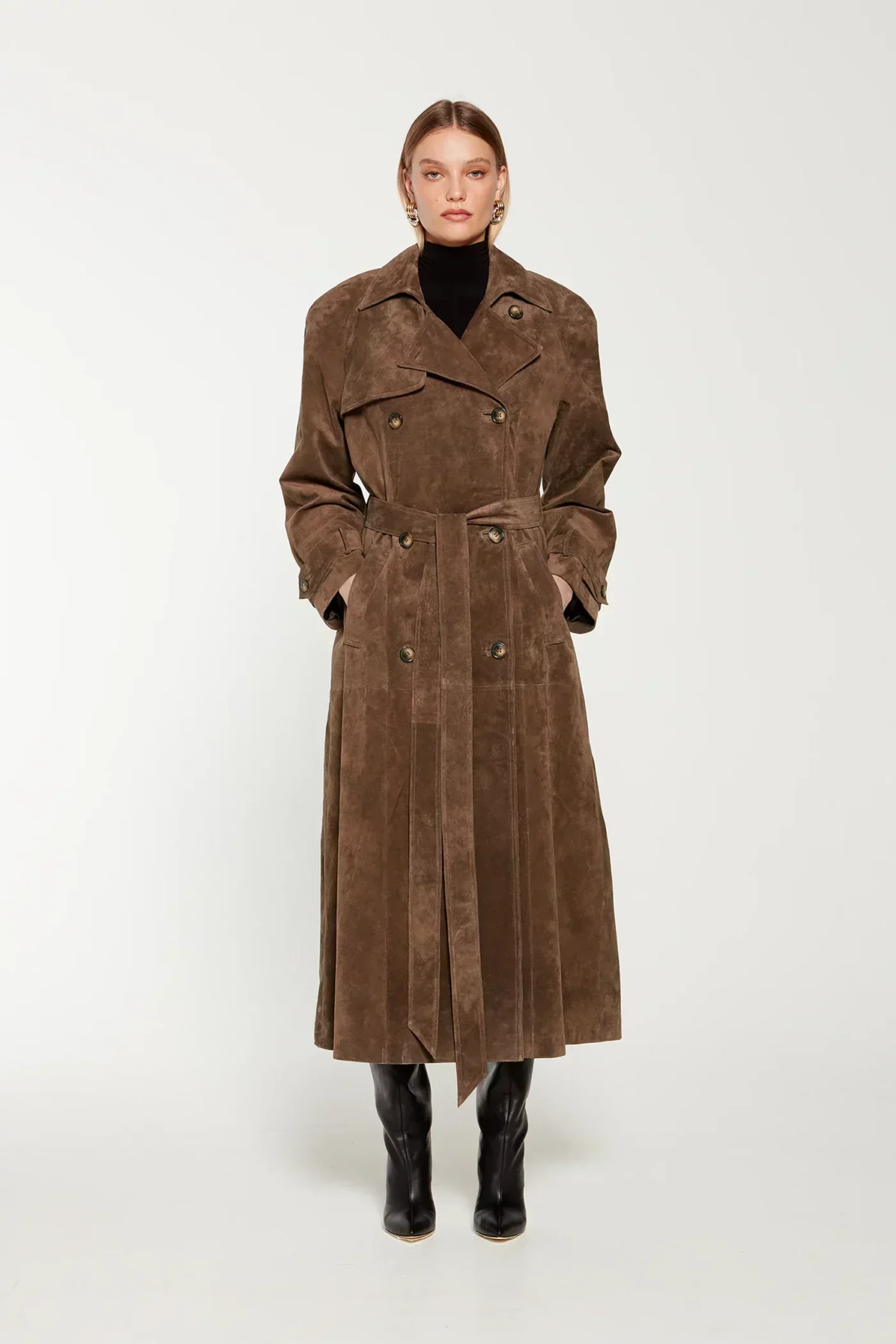 Heidi-Mode | Eleganter Wildleder Trench Coat - Image 6