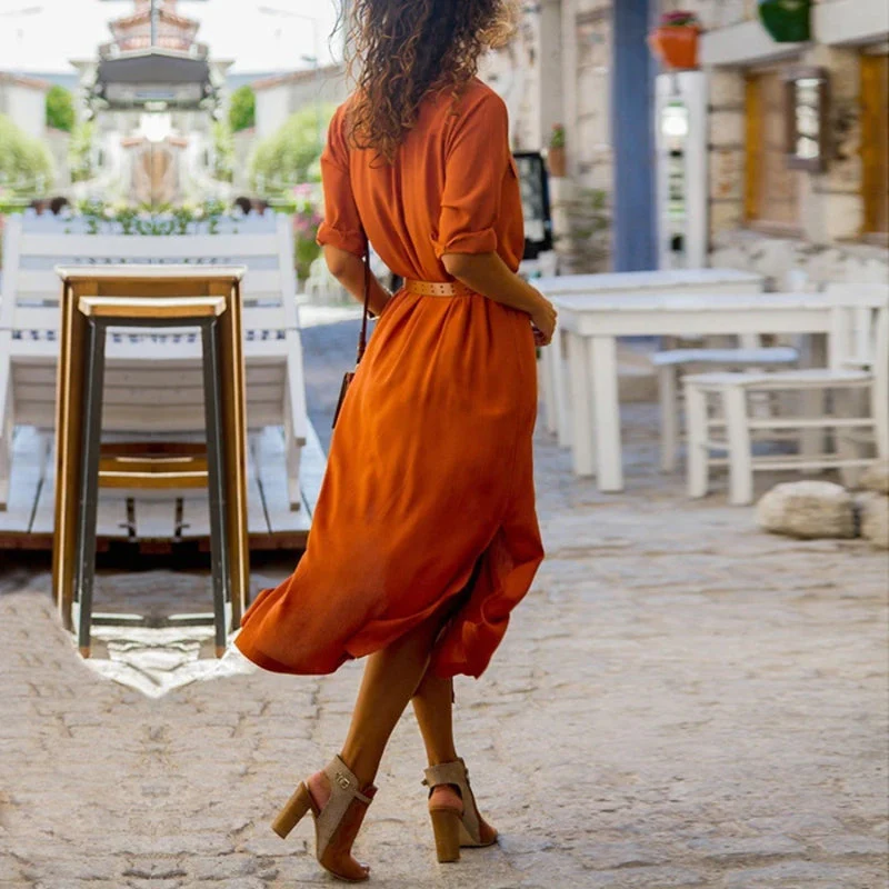 Heidi-Mode | Elegantes Button-Down-Hemdkleid für Damen Langärmliges Hemdblusenkleid Im Bohemian-Stil mit Gürtel - Image 2