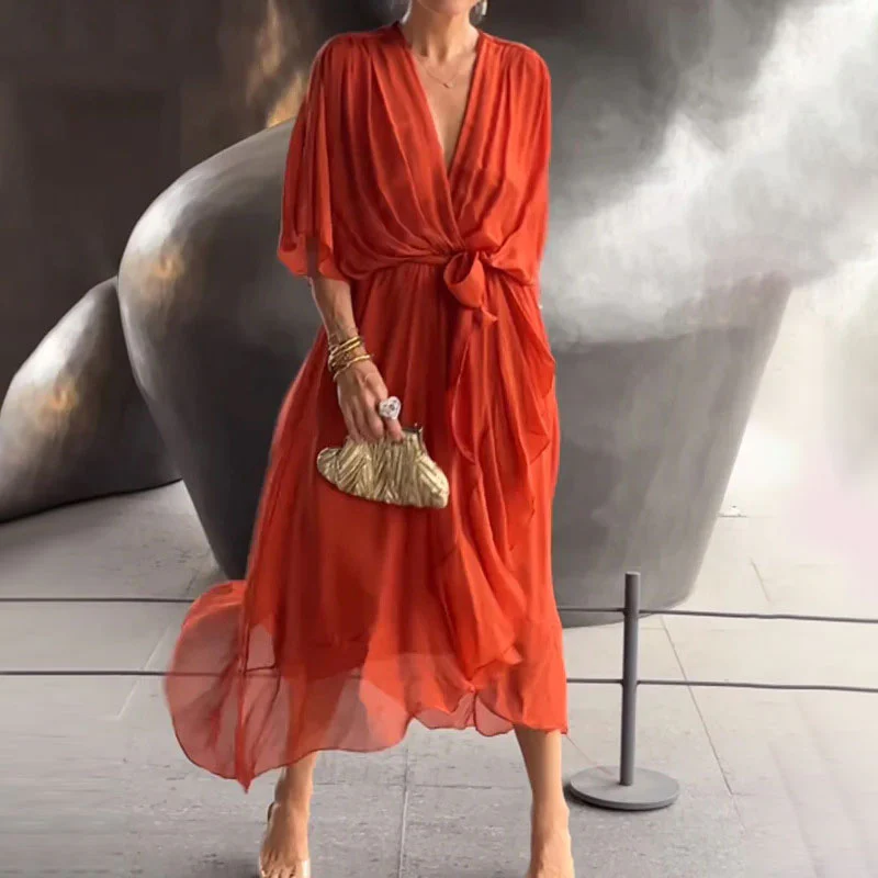 Heidi-Mode | Elegantes Flow V-Ausschnitt Kleid - Image 3