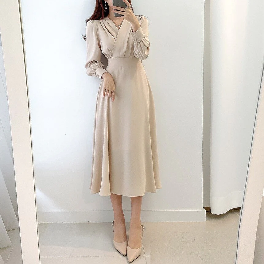 Heidi-Mode | Elegantes Kleid mit Puffärmeln und V-Ausschnitt In A-Linie - Image 2