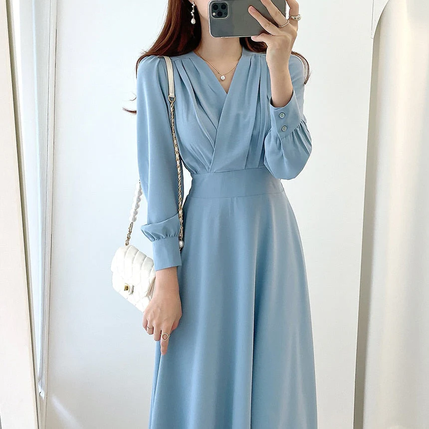 Heidi-Mode | Elegantes Kleid mit Puffärmeln und V-Ausschnitt In A-Linie - Image 5