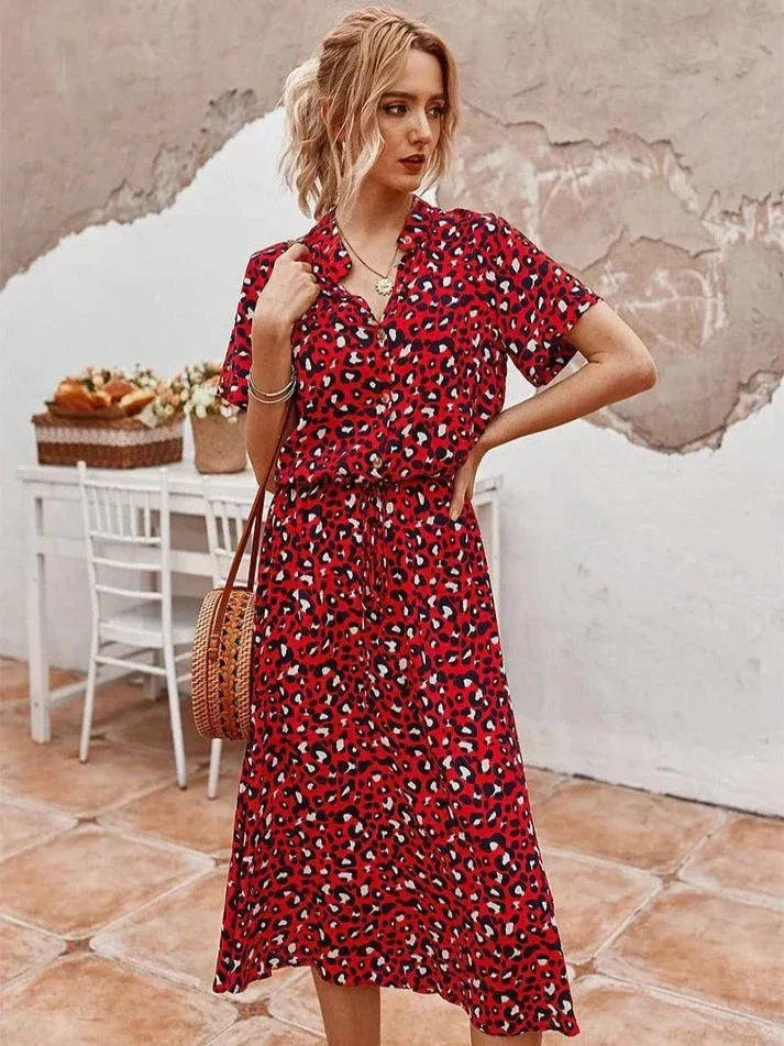 Heidi-Mode | Elegantes Kurzärmliges Hemdblusenkleid mit Polka Dots und Kordelzug In Der Taille - Image 16