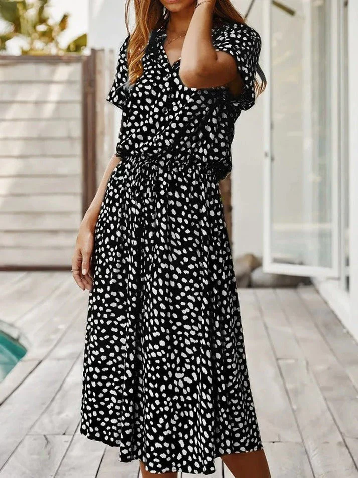 Heidi-Mode | Elegantes Kurzärmliges Hemdblusenkleid mit Polka Dots und Kordelzug In Der Taille - Image 3