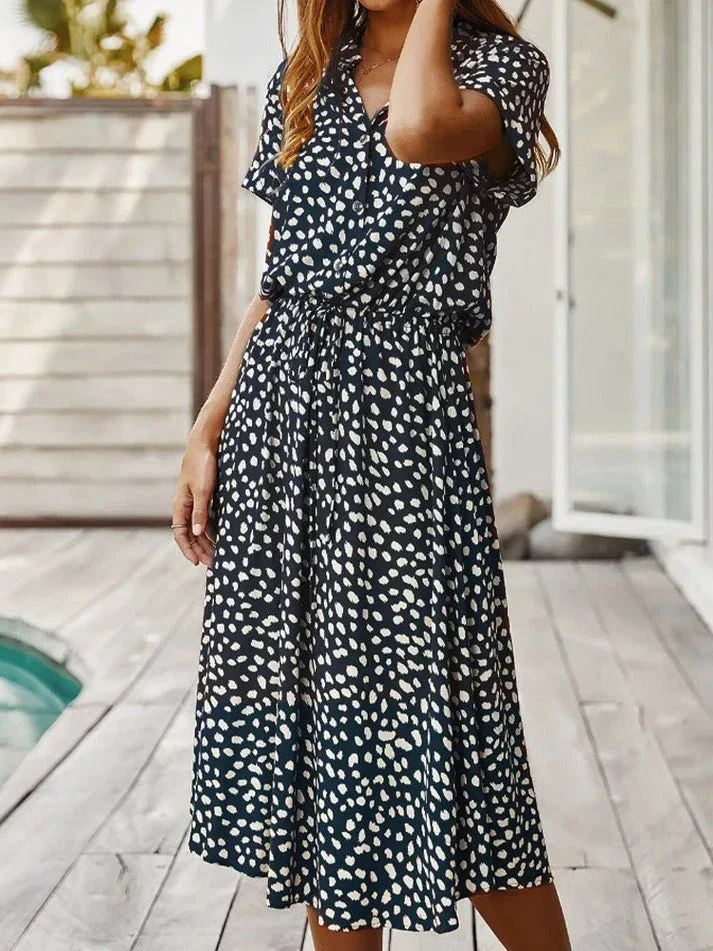 Heidi-Mode | Elegantes Kurzärmliges Hemdblusenkleid mit Polka Dots und Kordelzug In Der Taille - Image 6