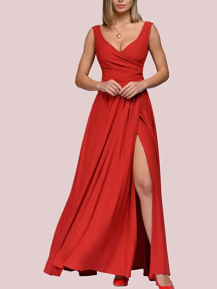 Heidi-Mode | Elegantes Maxi Kleid mit Tiefem V-Ausschnitt und Schlitz - Image 10