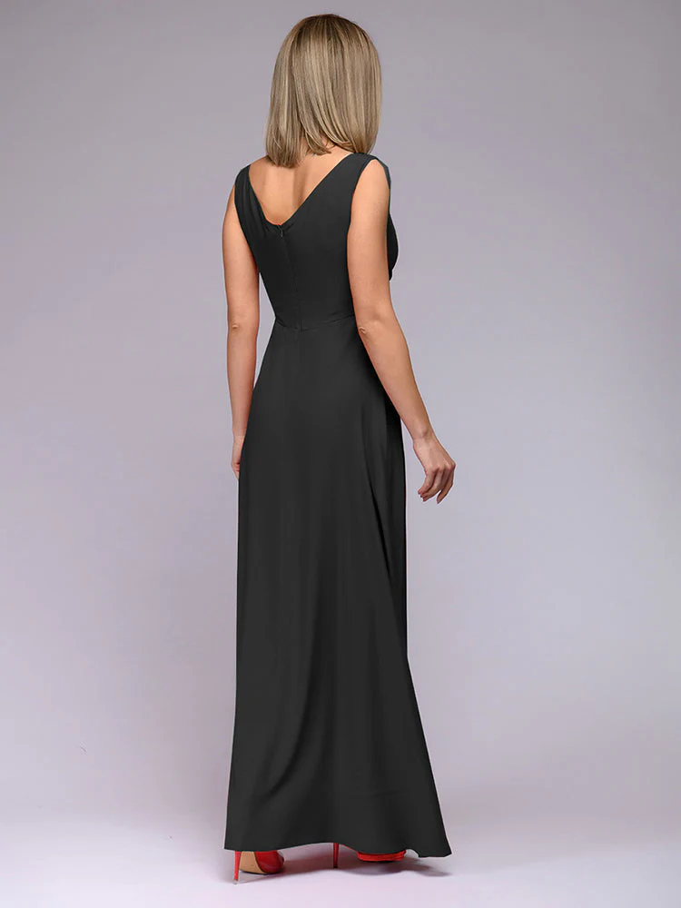 Heidi-Mode | Elegantes Maxi Kleid mit Tiefem V-Ausschnitt und Schlitz - Image 4